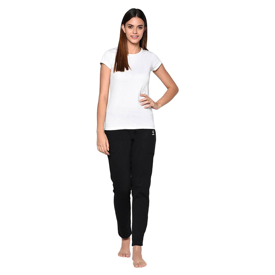 Stylish Black Cotton Solid Track Pant For Women