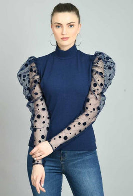 Casual Puff Sleeves Solid Women Top