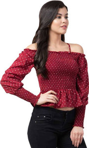 Casual Shoulder Straps Polka Print Women  Top