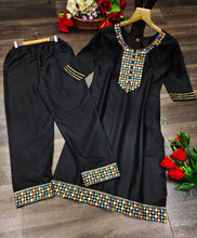 Load image into Gallery viewer, Elegant Black Cotton Flex Mirror Embroidered Kurta with Pant Set For Women