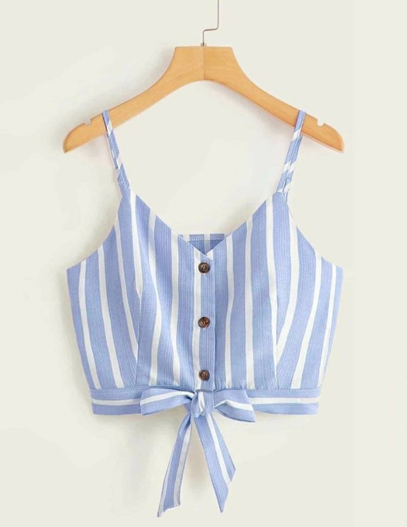 Women Top, Stylish Top, Casual Wear | Tie-up Top for Women | Girls Top | Trendy Sleeveless | Striped Button Front Knot