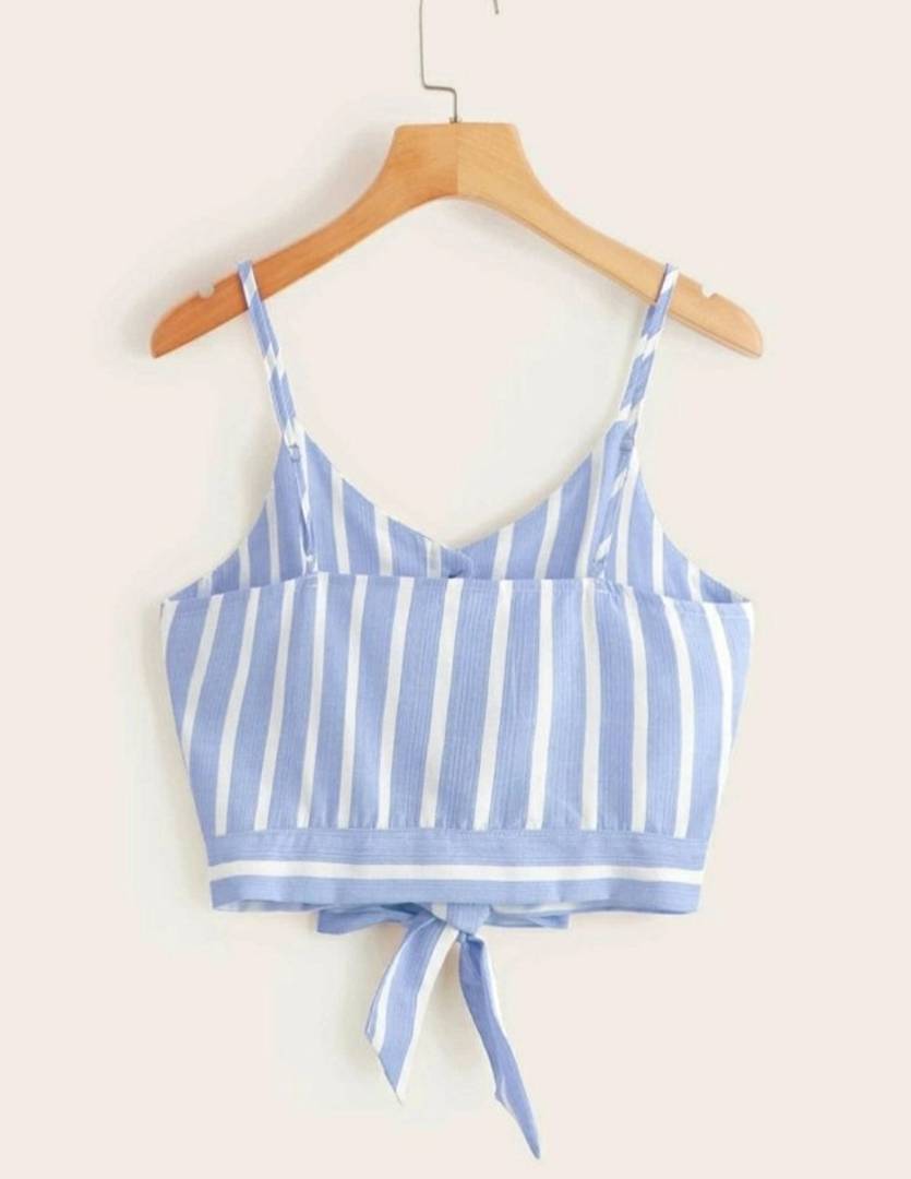 Women Top, Stylish Top, Casual Wear | Tie-up Top for Women | Girls Top | Trendy Sleeveless | Striped Button Front Knot