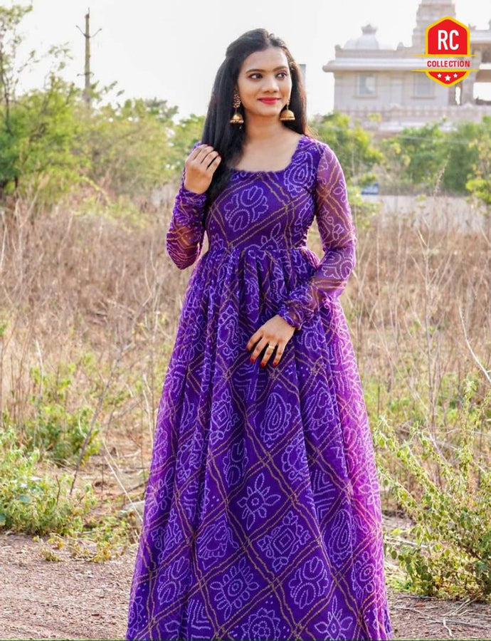 Bandhani Printed Beautiful Gown , Uiquely Designed Gown , Specially  Designed for Comfortableness and Beautifully Crafted - Etsy | Long gown  design, Long frock designs, Designer dresses casual