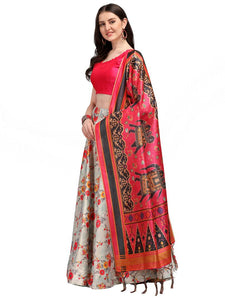 Elegant Woven Design Satin Semi-Stitched Lehenga Choli with Dupatta For Women