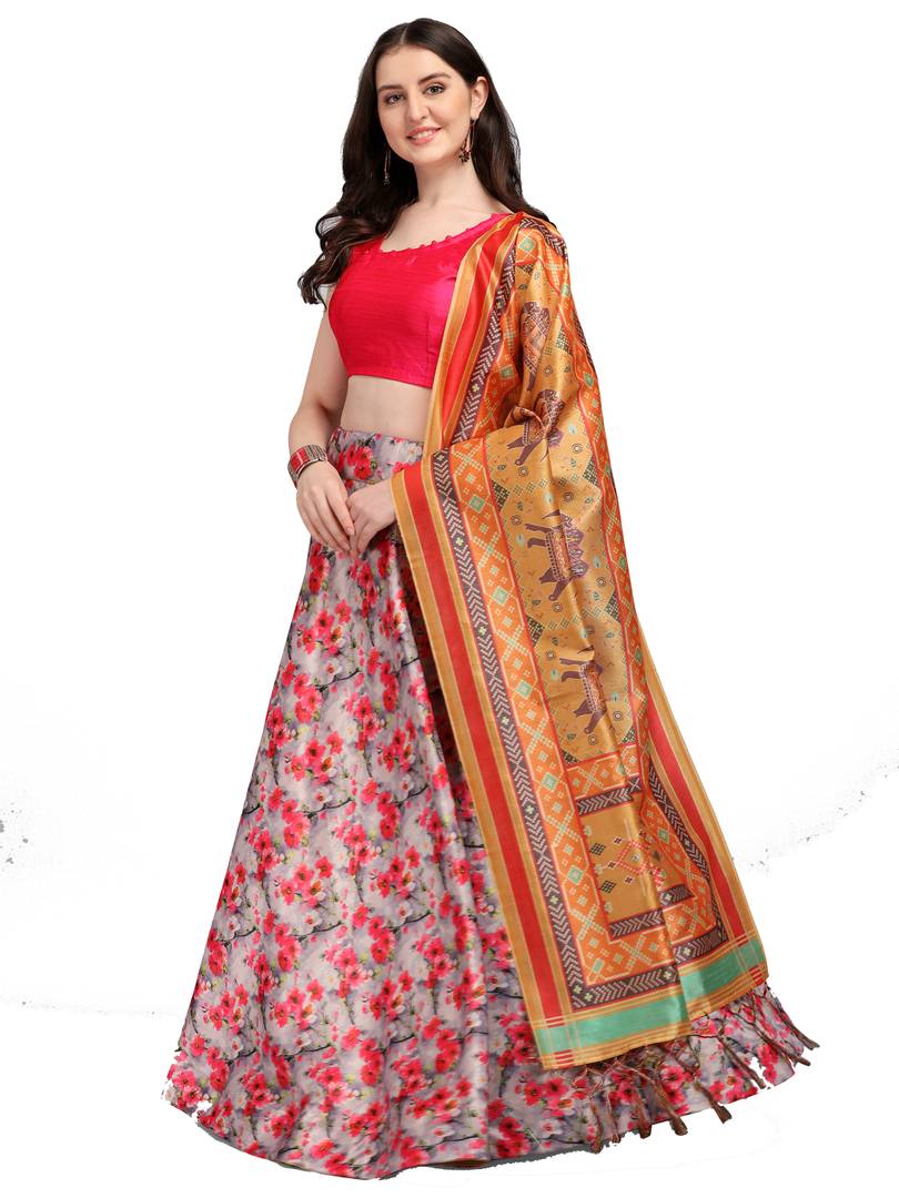 Elegant Woven Design Satin Semi-Stitched Lehenga Choli with Dupatta For Women