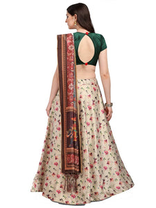 Elegant Beige Woven Design Satin Semi-Stitched Lehenga Choli with Dupatta For Women
