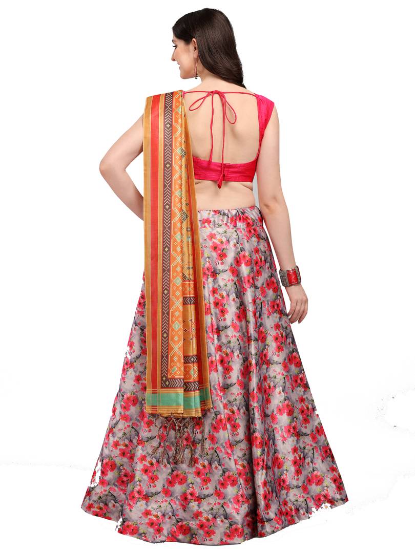 Elegant Woven Design Satin Semi-Stitched Lehenga Choli with Dupatta For Women