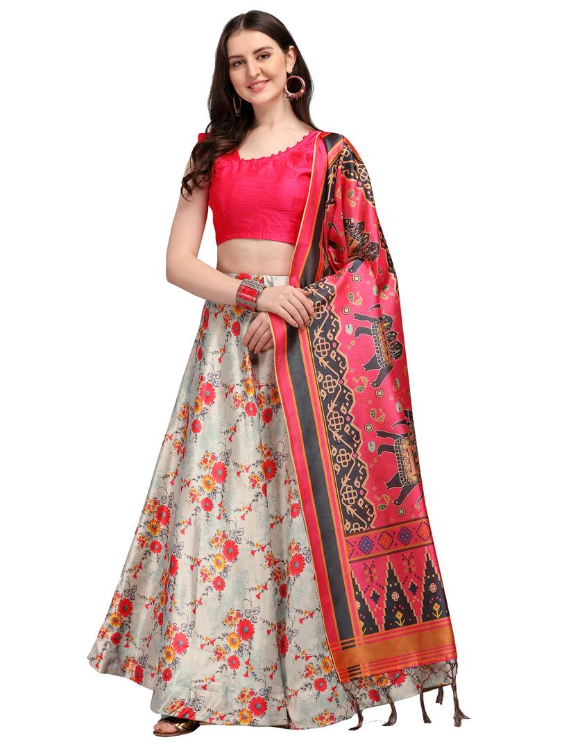 Elegant Woven Design Satin Semi-Stitched Lehenga Choli with Dupatta For Women
