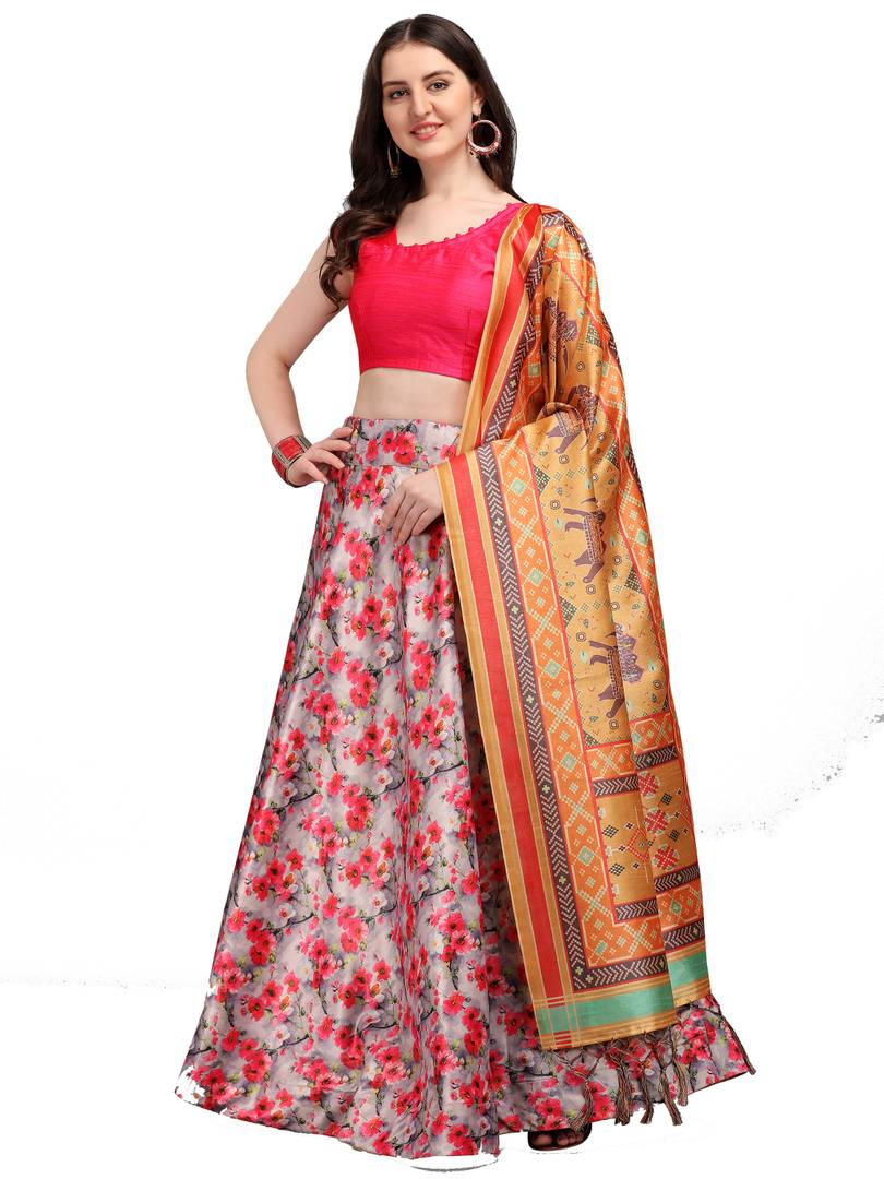 Elegant Woven Design Satin Semi-Stitched Lehenga Choli with Dupatta For Women