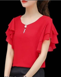 Georgette Ruffle Red Women Top