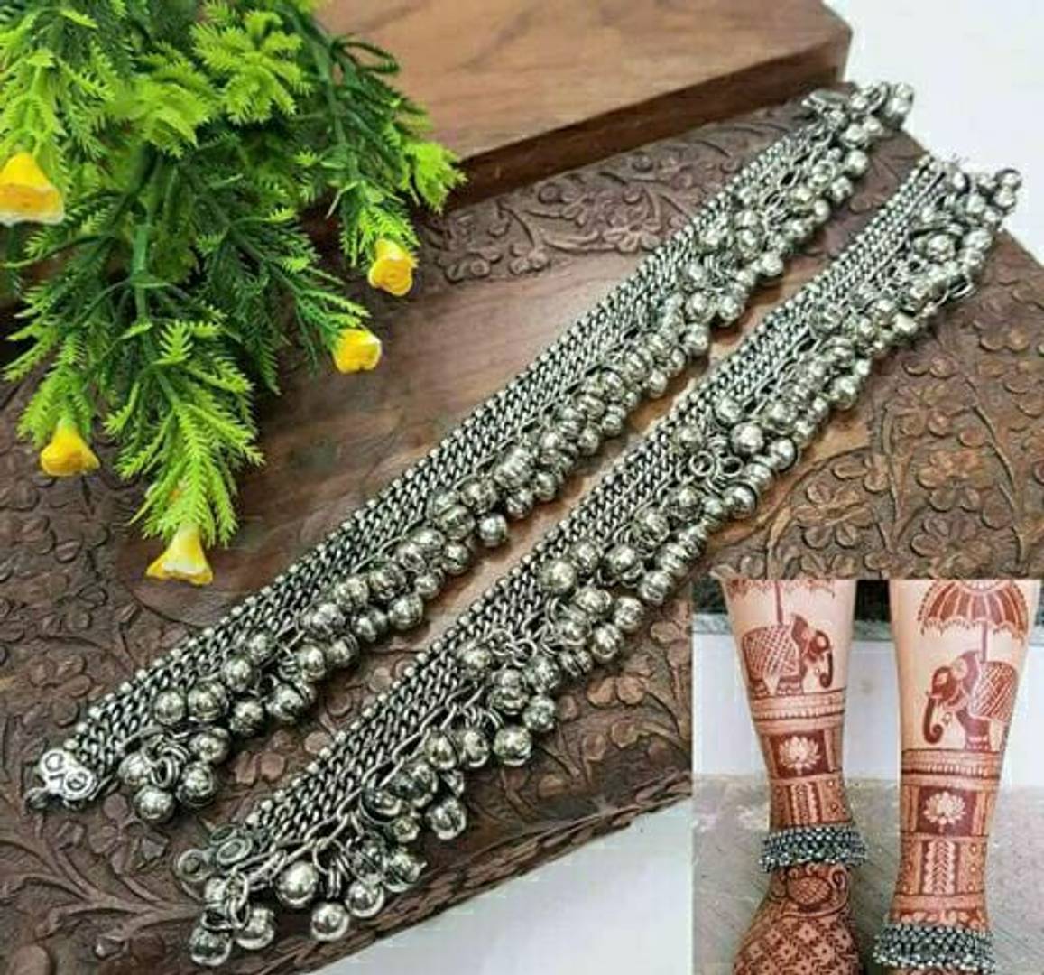 This Oxidised Payal (Anklet) with Ghungree is a traditional and stylish accessory for women and girls. Made with high-quality materials, it adds a touch of elegance to any outfit. With a beautiful design and jingling bells, it will surely catch everyone's attention. Perfect for any occasion, this anklet is a must-have for any jewelry collection.