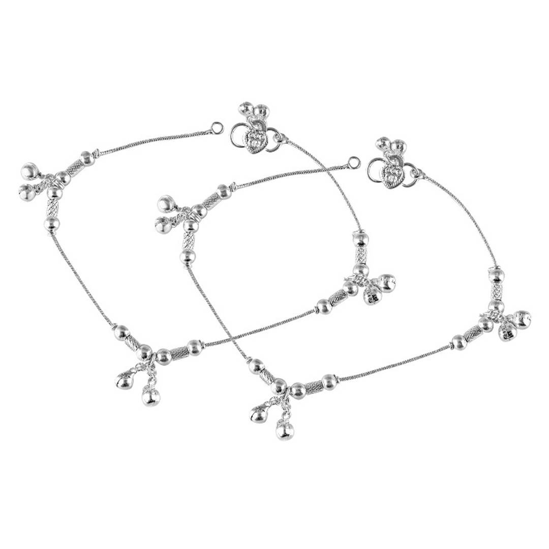 Vighnaharta Traditional White Metal Anklets Payal Pair for Women Girls
