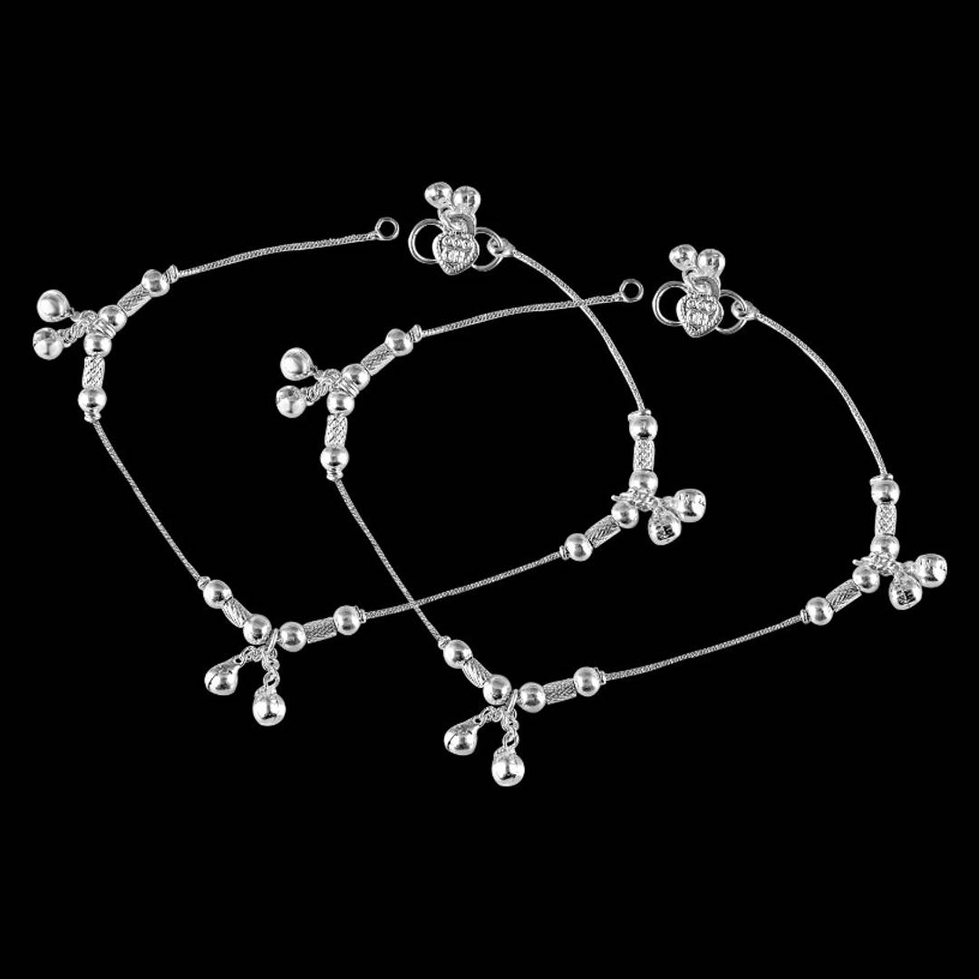 Vighnaharta Traditional White Metal Anklets Payal Pair for Women Girls
