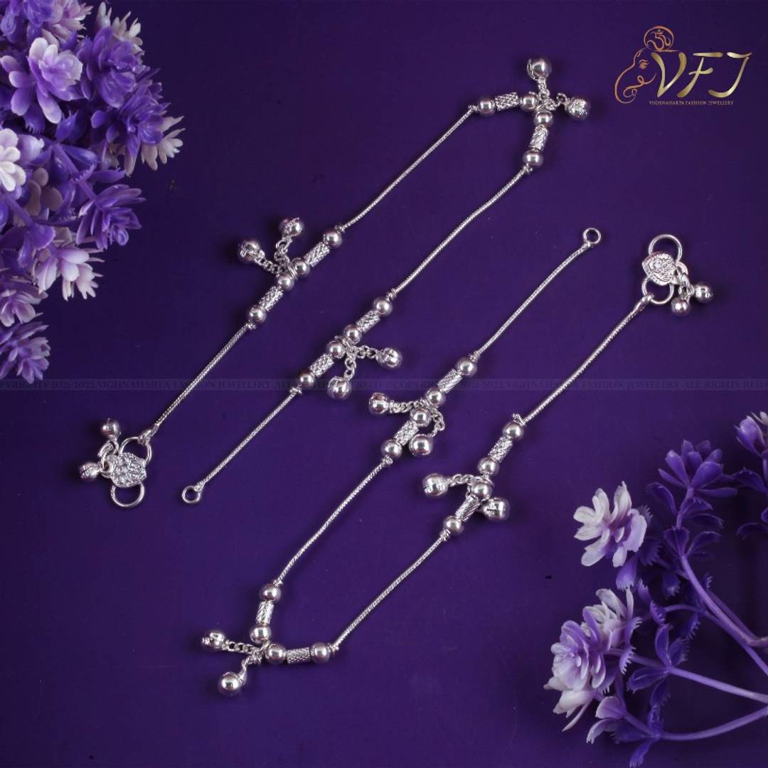 Vighnaharta Traditional White Metal Anklets Payal Pair for Women Girls
