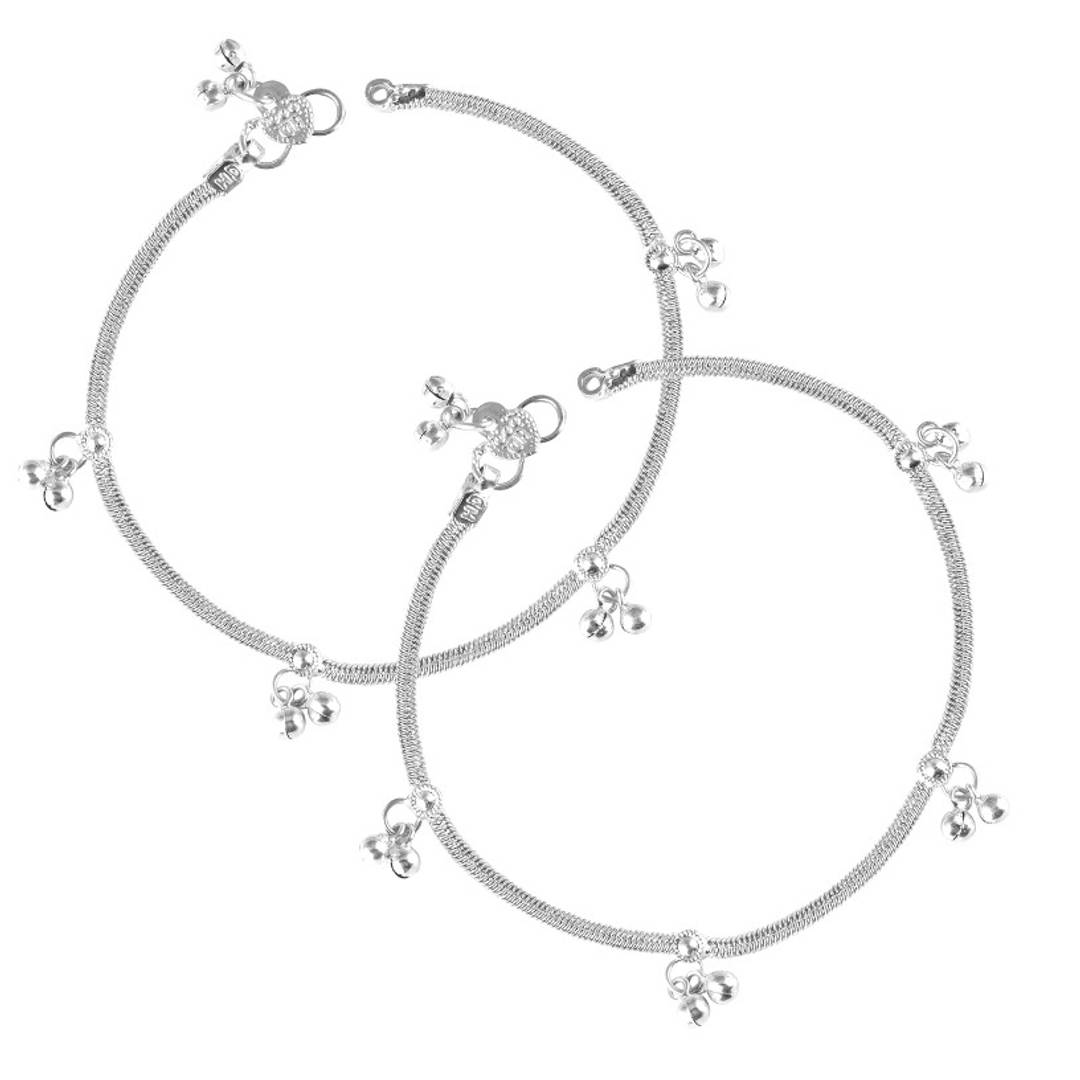 Vighnaharta Traditional White Metal Anklets Payal Pair for Women Girls