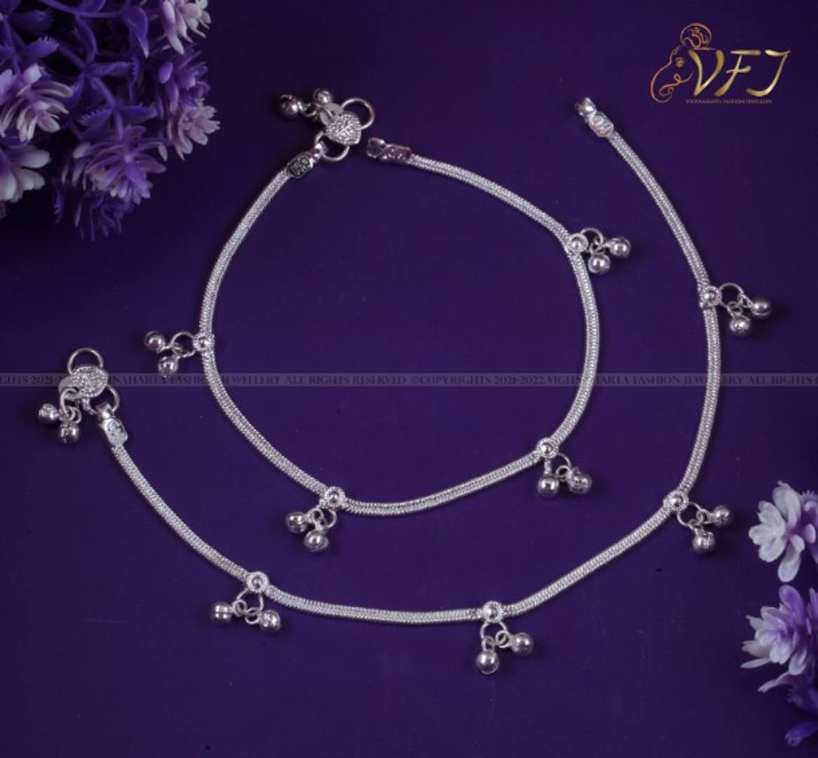Vighnaharta Traditional White Metal Anklets Payal Pair for Women Girls