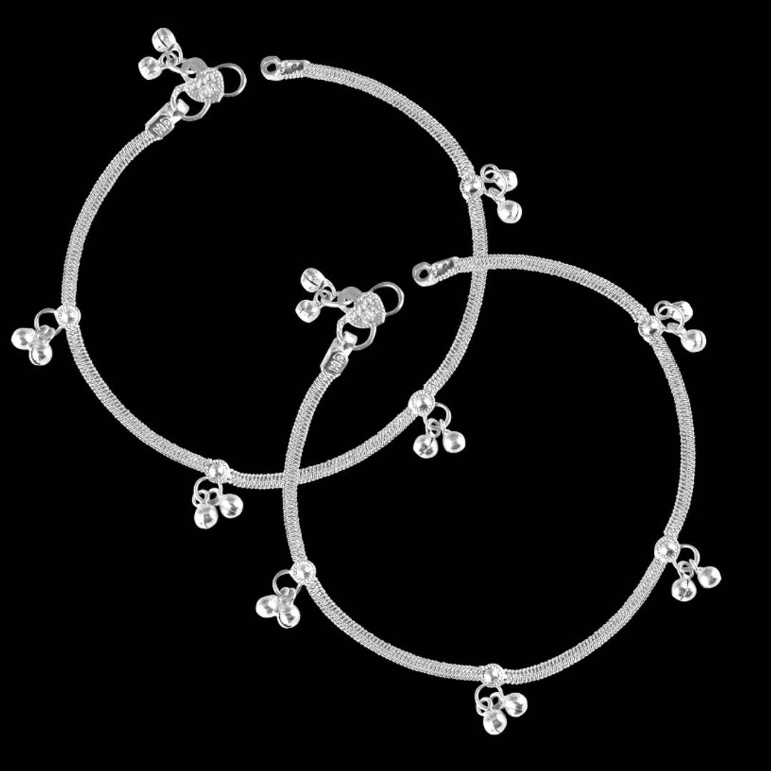 Vighnaharta Traditional White Metal Anklets Payal Pair for Women Girls