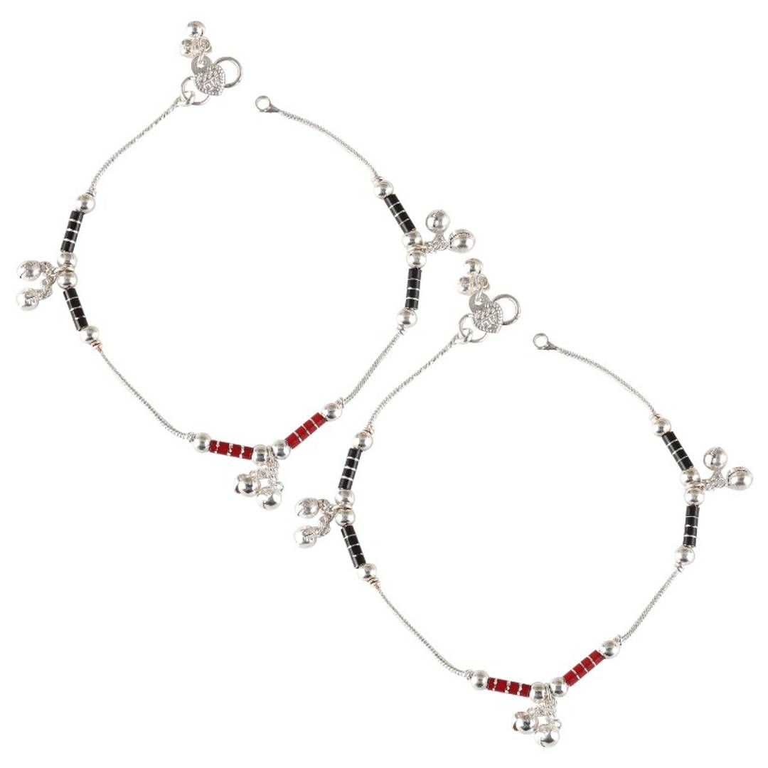 Vighnaharta Traditional White Metal Anklets Payal Pair for Women Girls