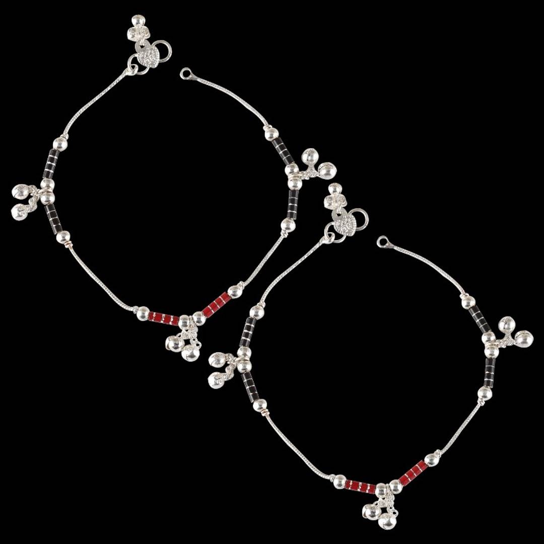 Vighnaharta Traditional White Metal Anklets Payal Pair for Women Girls