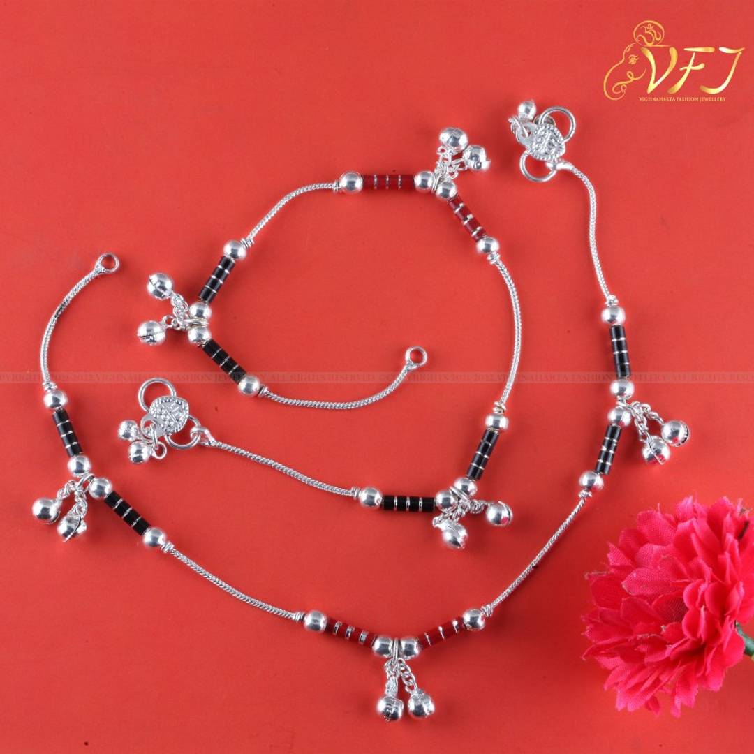 Vighnaharta Traditional White Metal Anklets Payal Pair for Women Girls