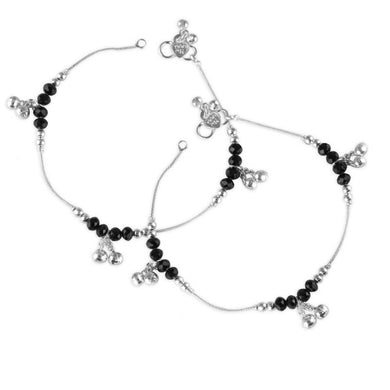 Vighnaharta Traditional White Metal Anklets Payal Pair for Women Girls