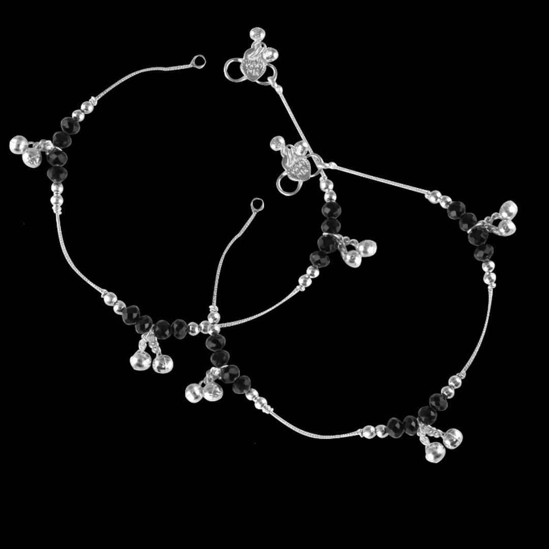 Vighnaharta Traditional White Metal Anklets Payal Pair for Women Girls