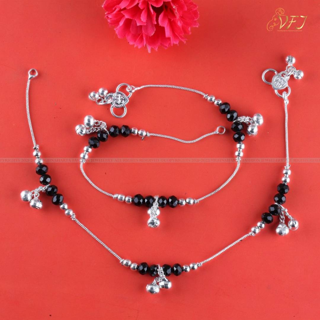 Vighnaharta Traditional White Metal Anklets Payal Pair for Women Girls