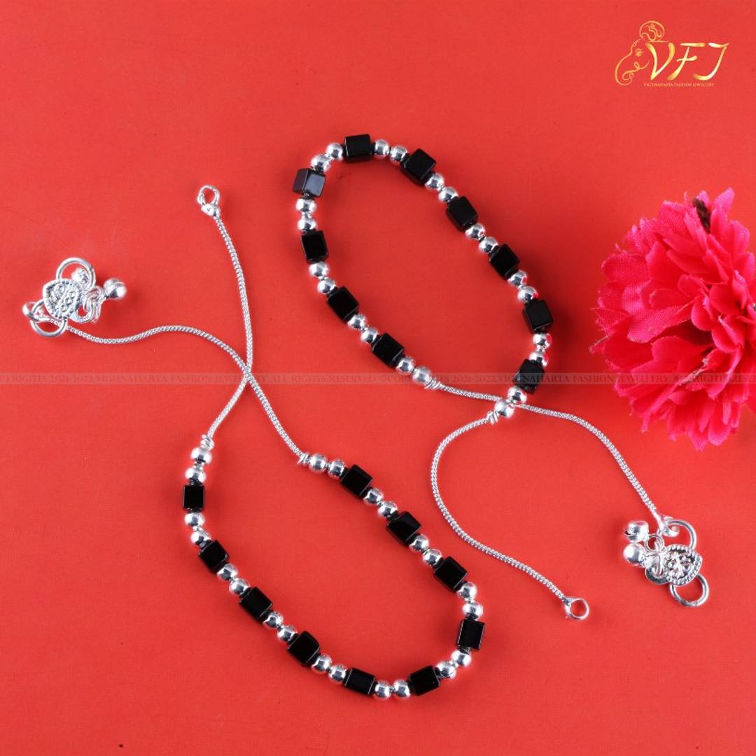 Vighnaharta Traditional White Metal Anklets Payal Pair for Women Girls