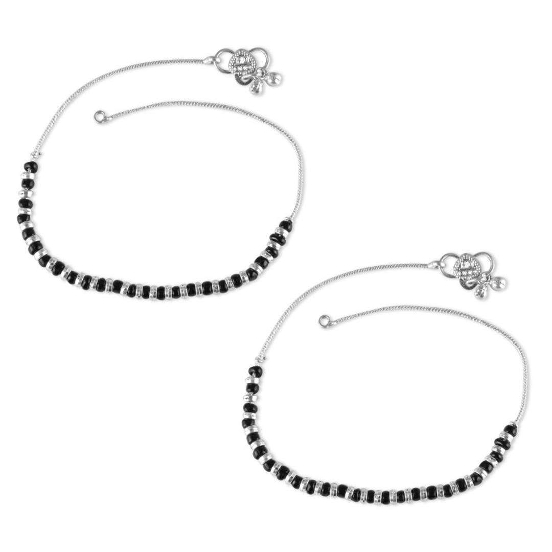 Vighnaharta Traditional White Metal Anklets Payal Pair for Women Girls