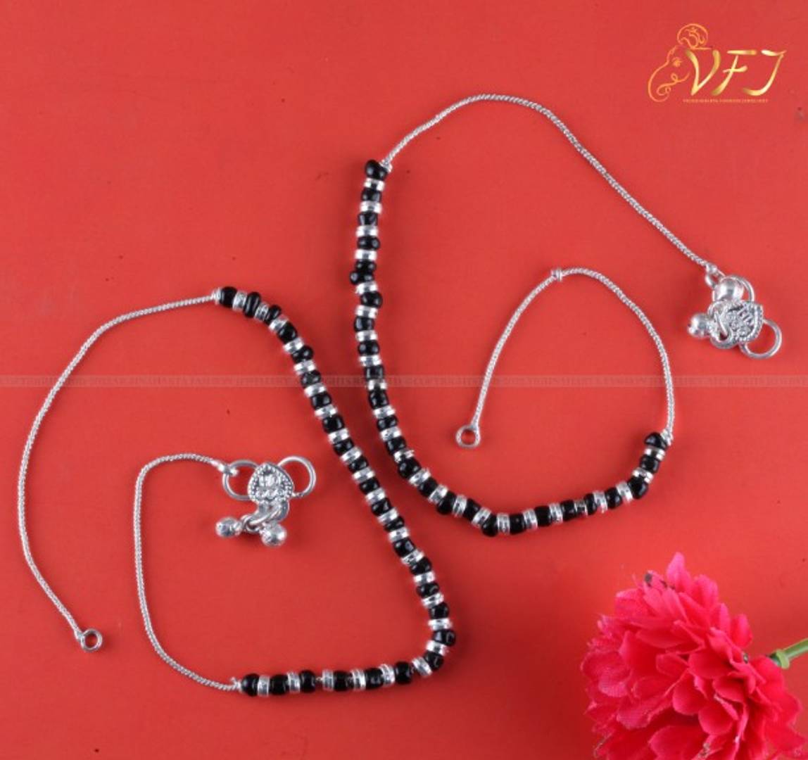 Vighnaharta Traditional White Metal Anklets Payal Pair for Women Girls