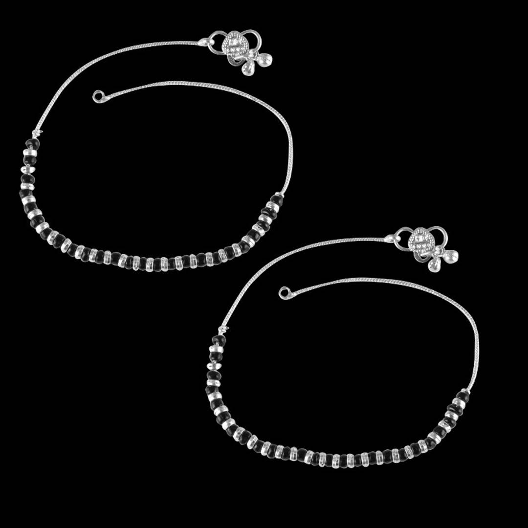 Vighnaharta Traditional White Metal Anklets Payal Pair for Women Girls