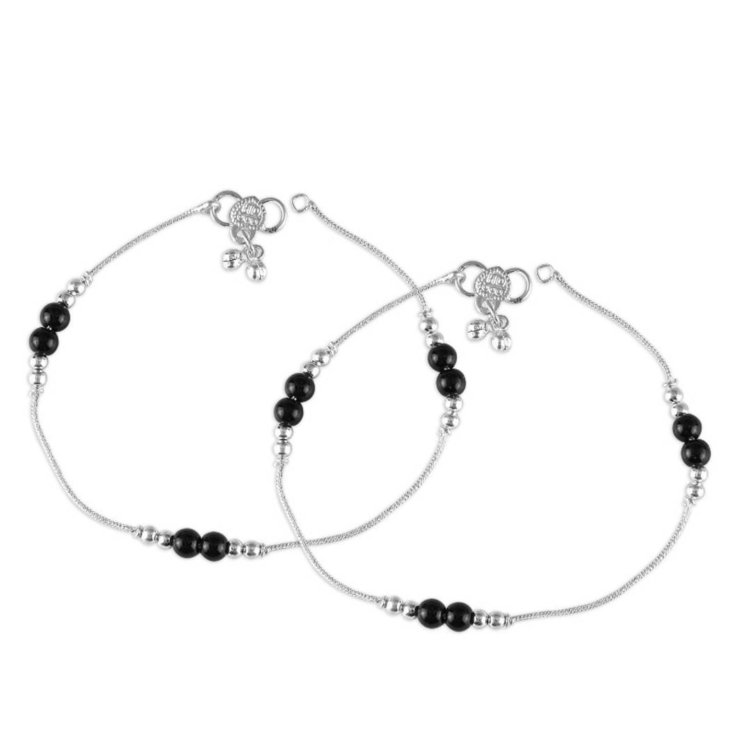 Vighnaharta Traditional White Metal Anklets Payal Pair for Women Girls