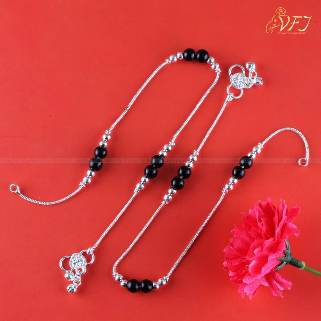 Vighnaharta Traditional White Metal Anklets Payal Pair for Women Girls