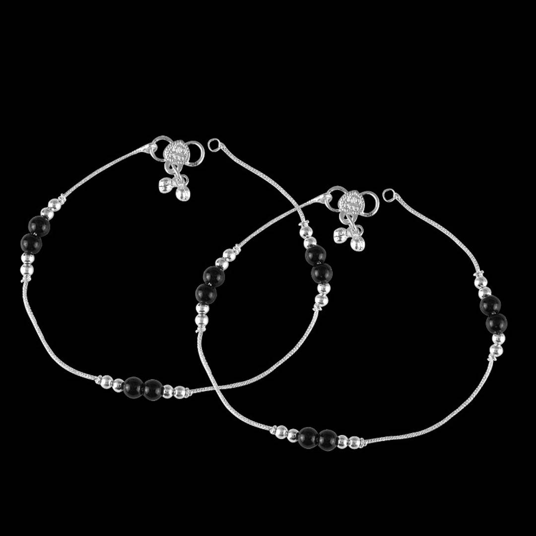Vighnaharta Traditional White Metal Anklets Payal Pair for Women Girls