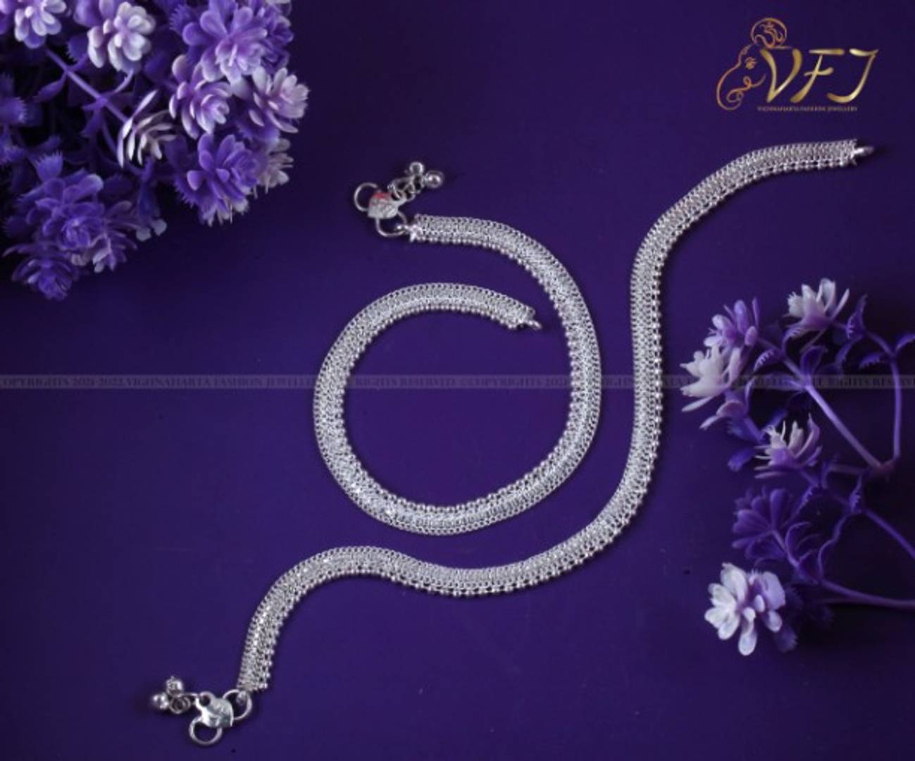 Vighnaharta Traditional White Metal Anklets Payal Pair for Women Girls