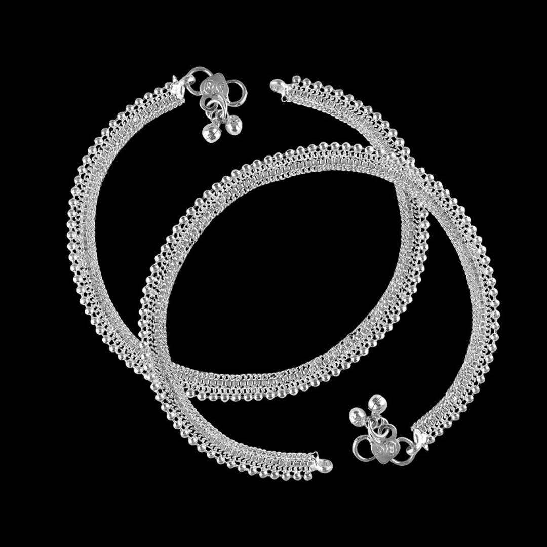 Vighnaharta Traditional White Metal Anklets Payal Pair for Women Girls