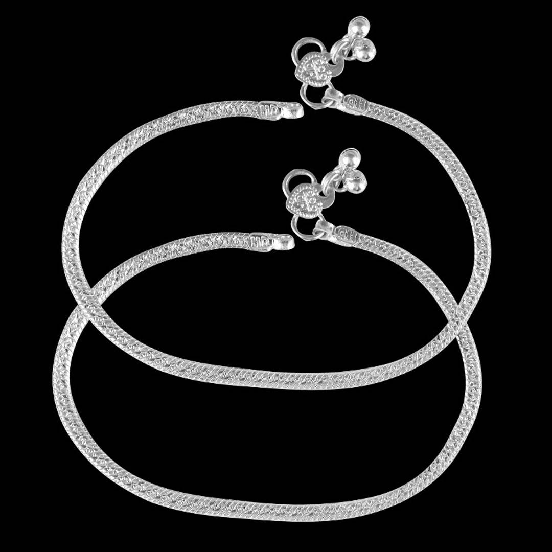 Vighnaharta Traditional White Metal Anklets Payal Pair for Women Girls