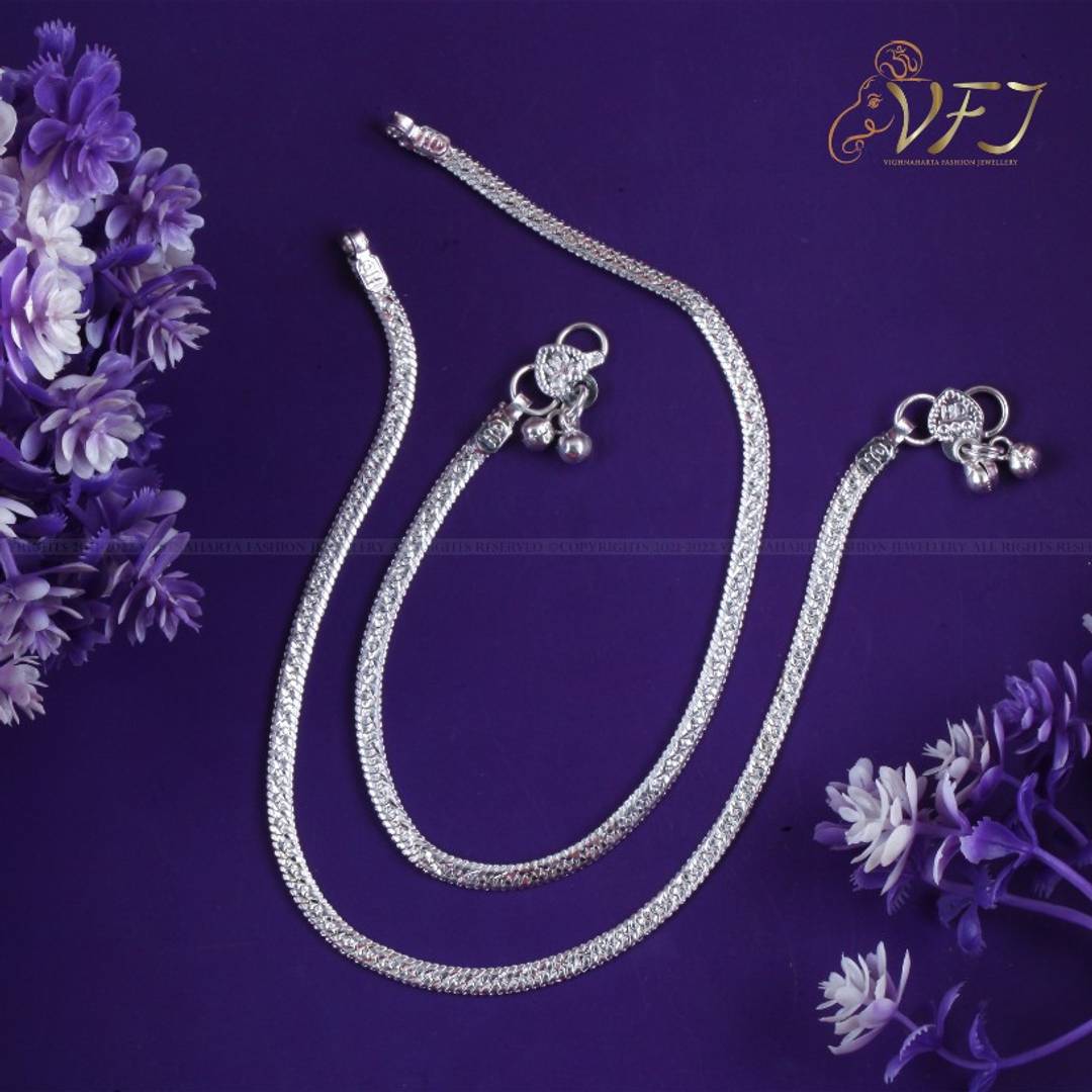 Vighnaharta Traditional White Metal Anklets Payal Pair for Women Girls