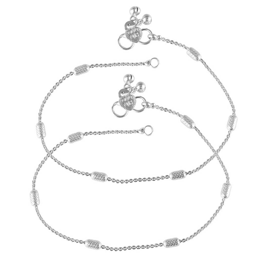 Vighnaharta Traditional White Metal Anklets Payal Pair for Women Girls