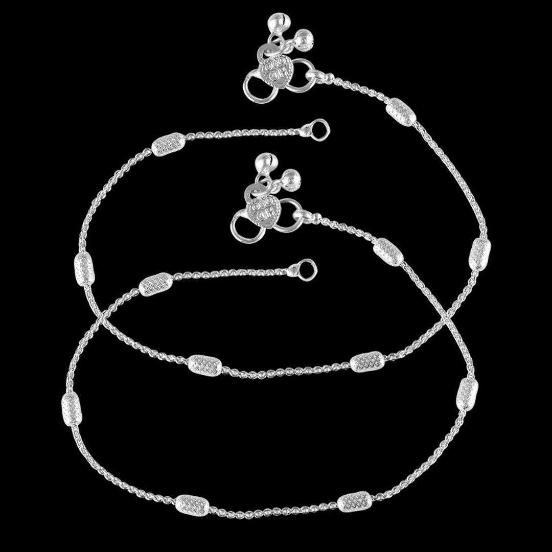 Vighnaharta Traditional White Metal Anklets Payal Pair for Women Girls