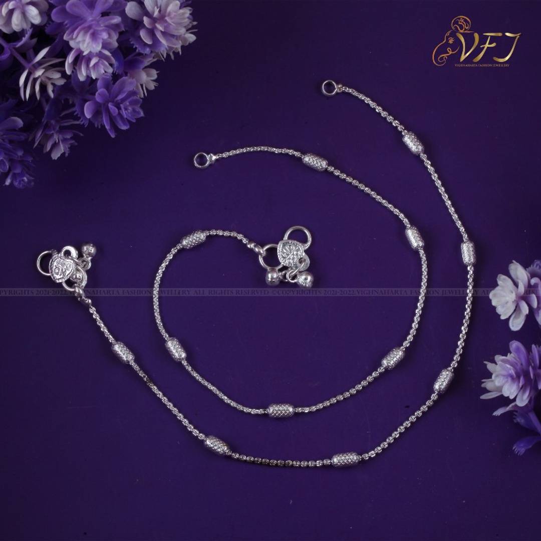 Vighnaharta Traditional White Metal Anklets Payal Pair for Women Girls