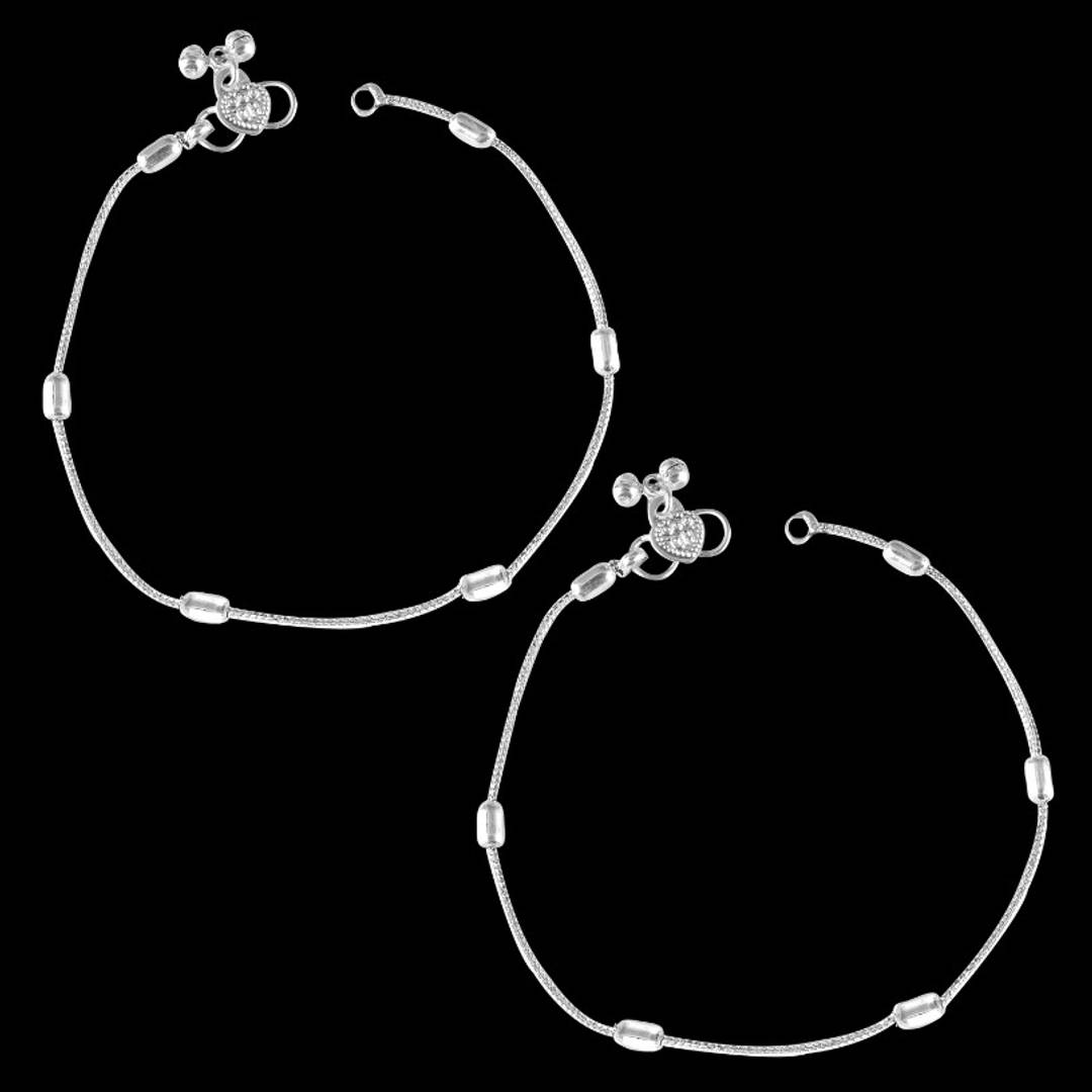 Vighnaharta Traditional White Metal Anklets Payal Pair for Women Girls