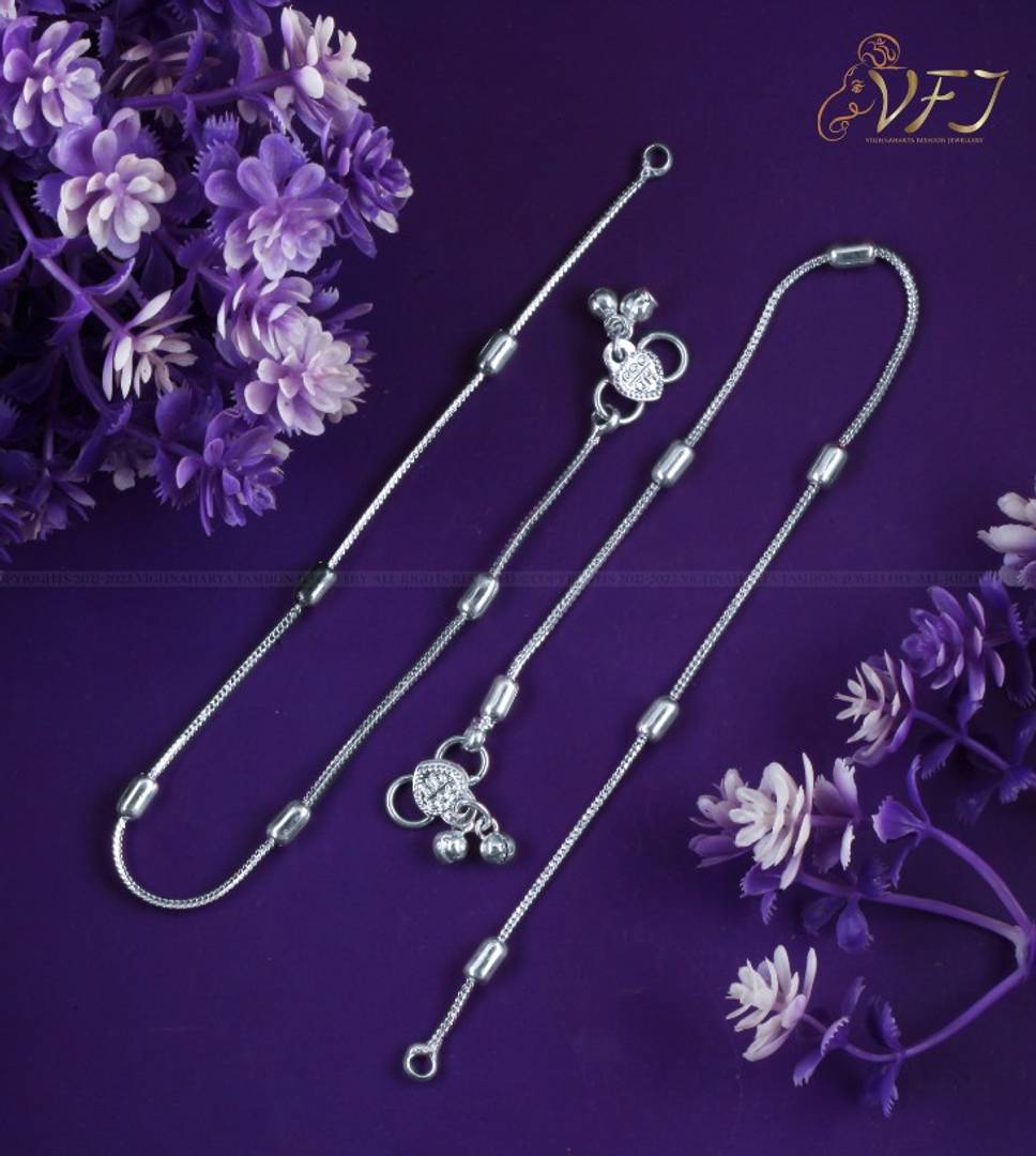 Vighnaharta Traditional White Metal Anklets Payal Pair for Women Girls