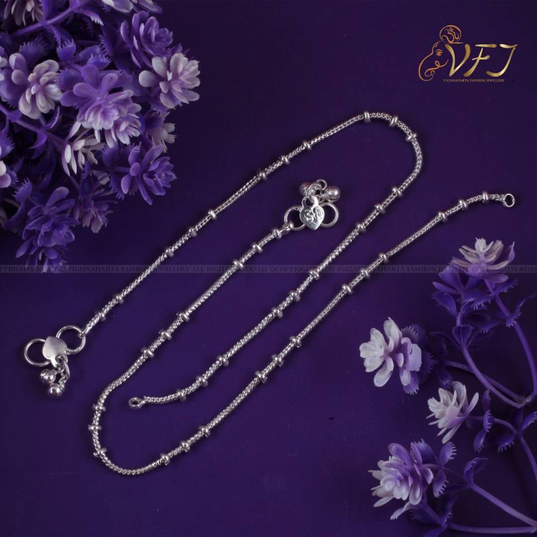 Vighnaharta Traditional White Metal Anklets Payal Pair for Women Girls