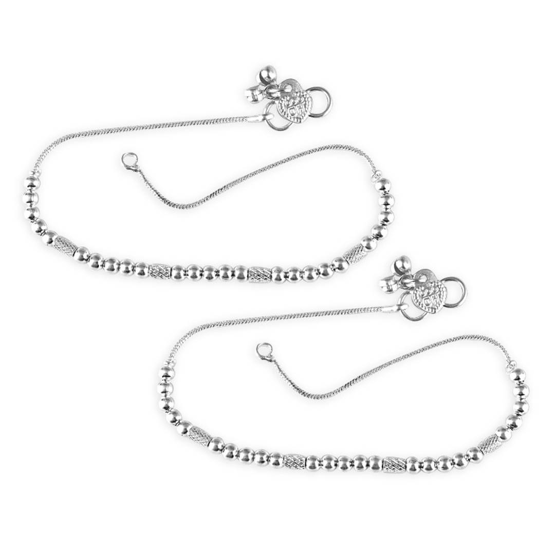 Vighnaharta Traditional White Metal Anklets Payal Pair for Women Girls