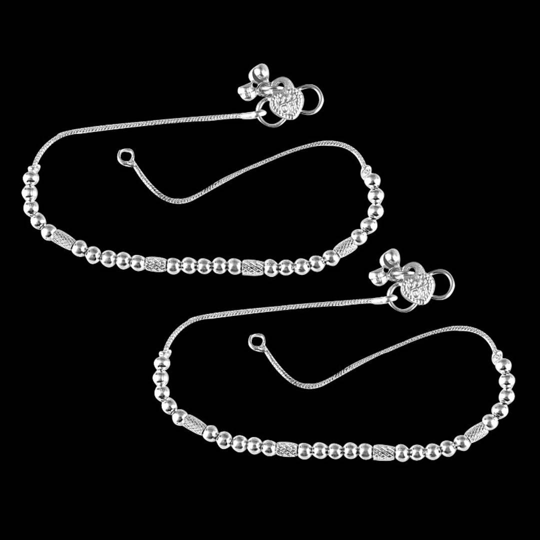 Vighnaharta Traditional White Metal Anklets Payal Pair for Women Girls
