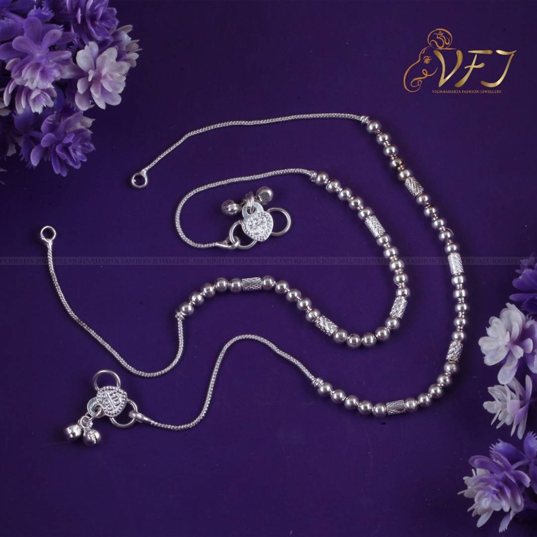 Vighnaharta Traditional White Metal Anklets Payal Pair for Women Girls
