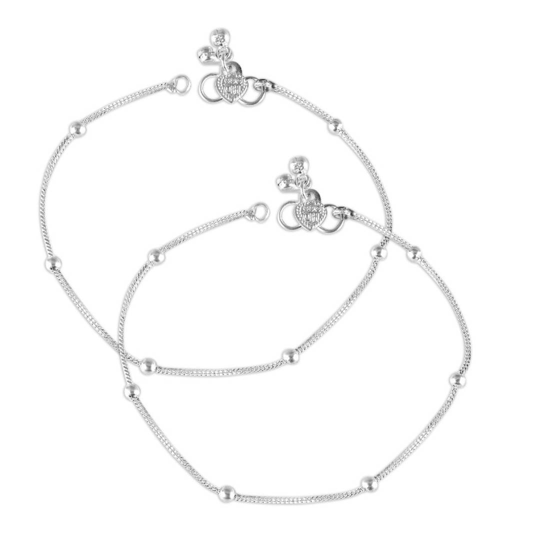 Vighnaharta Traditional White Metal Anklets Payal Pair for Women Girls