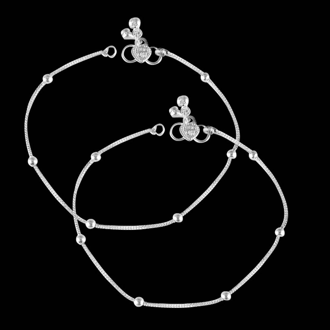 Vighnaharta Traditional White Metal Anklets Payal Pair for Women Girls