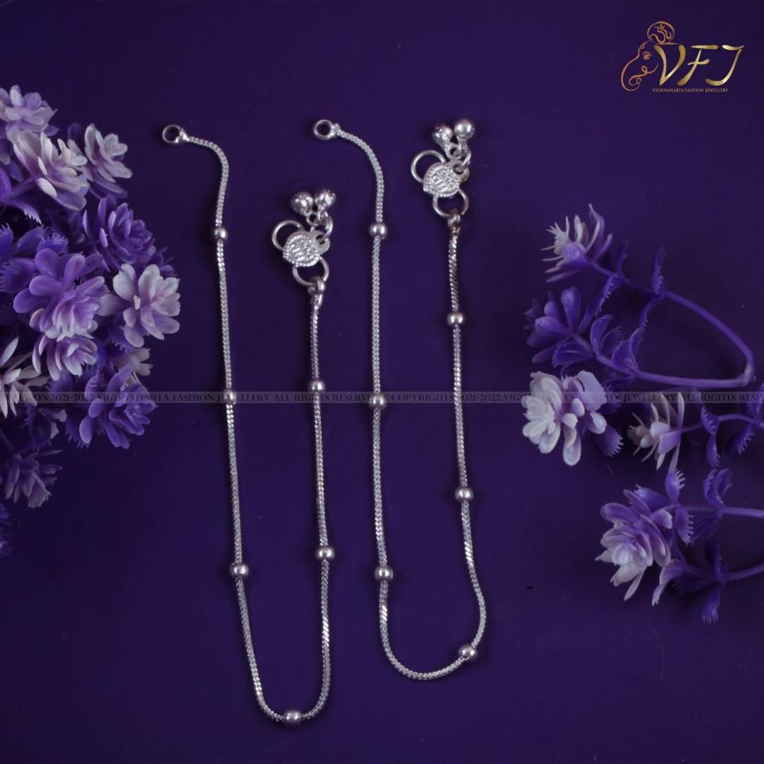 Vighnaharta Traditional White Metal Anklets Payal Pair for Women Girls